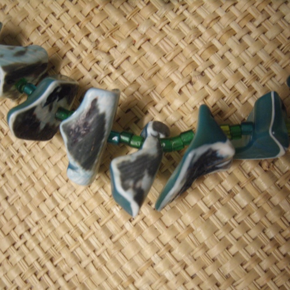 Handmade Blue Dyed Shell & Seed Bead Necklace - Picture 8 of 16